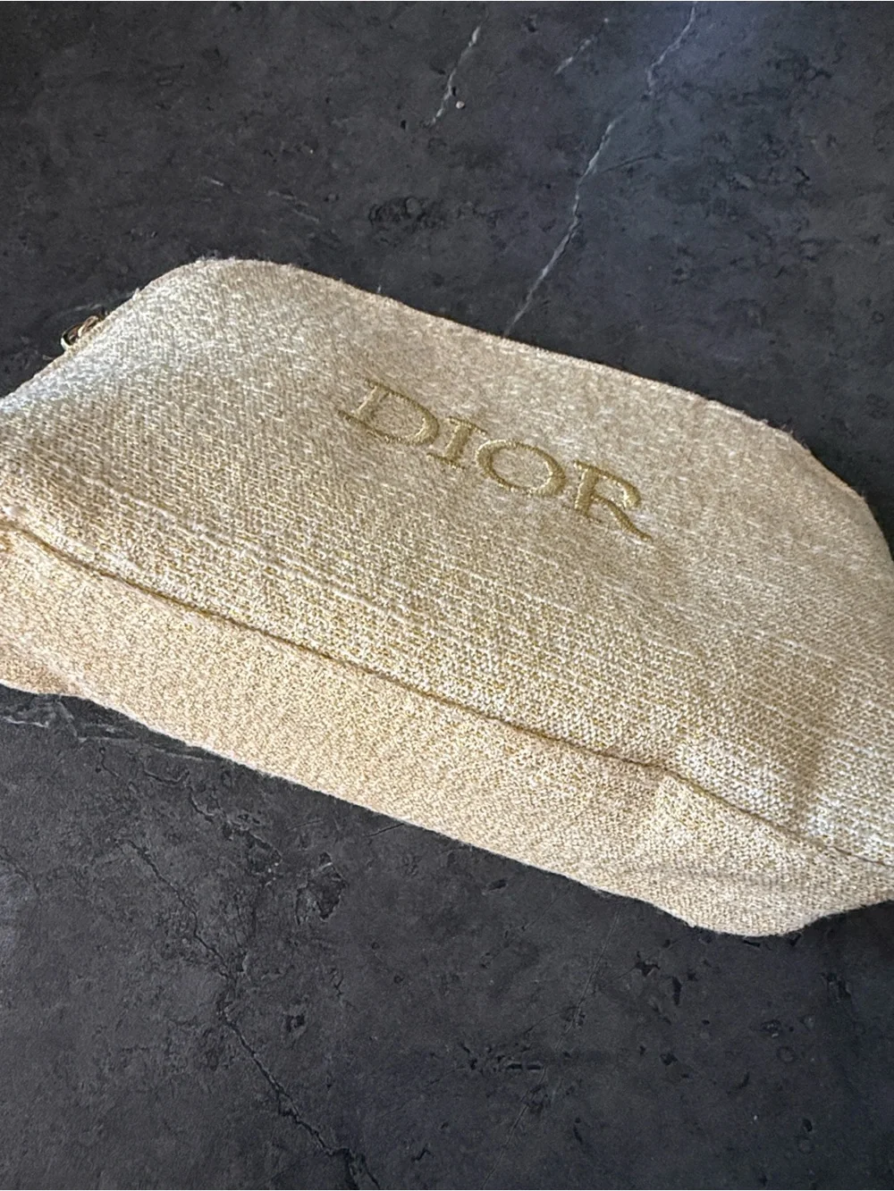Dior Gold Bouclé Makeup Pouch with Embroidered Logo